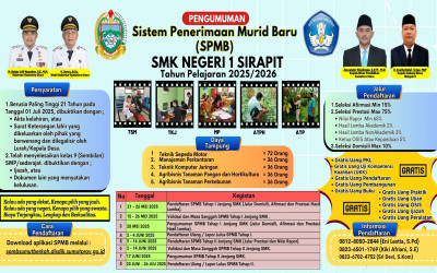 Penerimaan Peserta Didik Baru (PPDB) SMK Negeri 1 Sirapit Tahun Pelajaran 2025/2026 Telah Dibuka